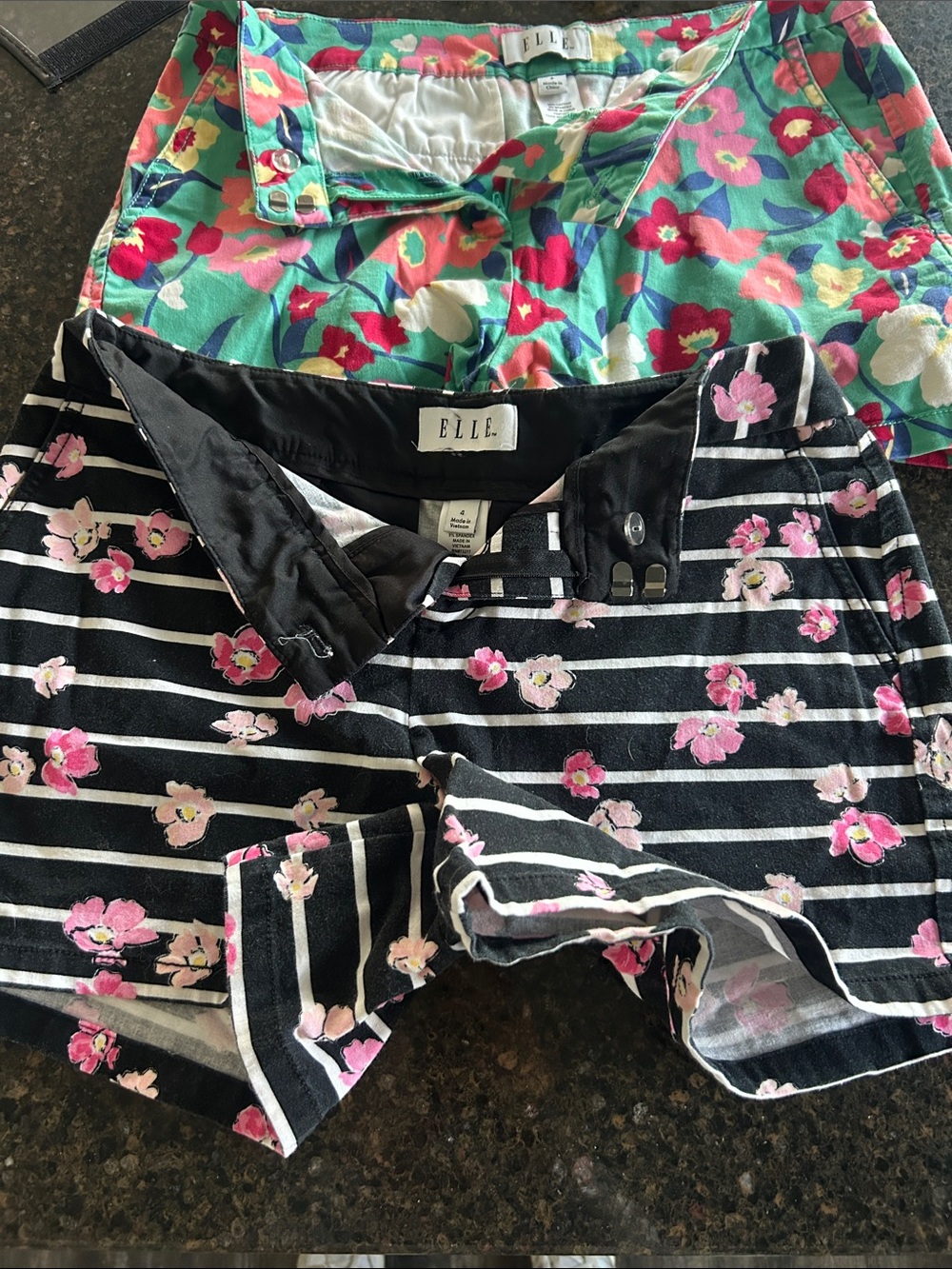 ELLE Black & Pink Floral Stripe Shorts